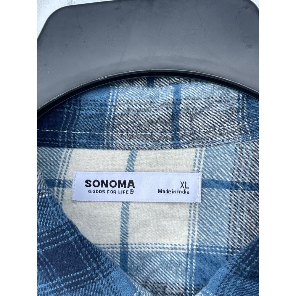 Sonoma Mens Blue & white Plaid Supersoft Flannel Shirt XL Standard Fit Cotton - Picture 6 of 7
